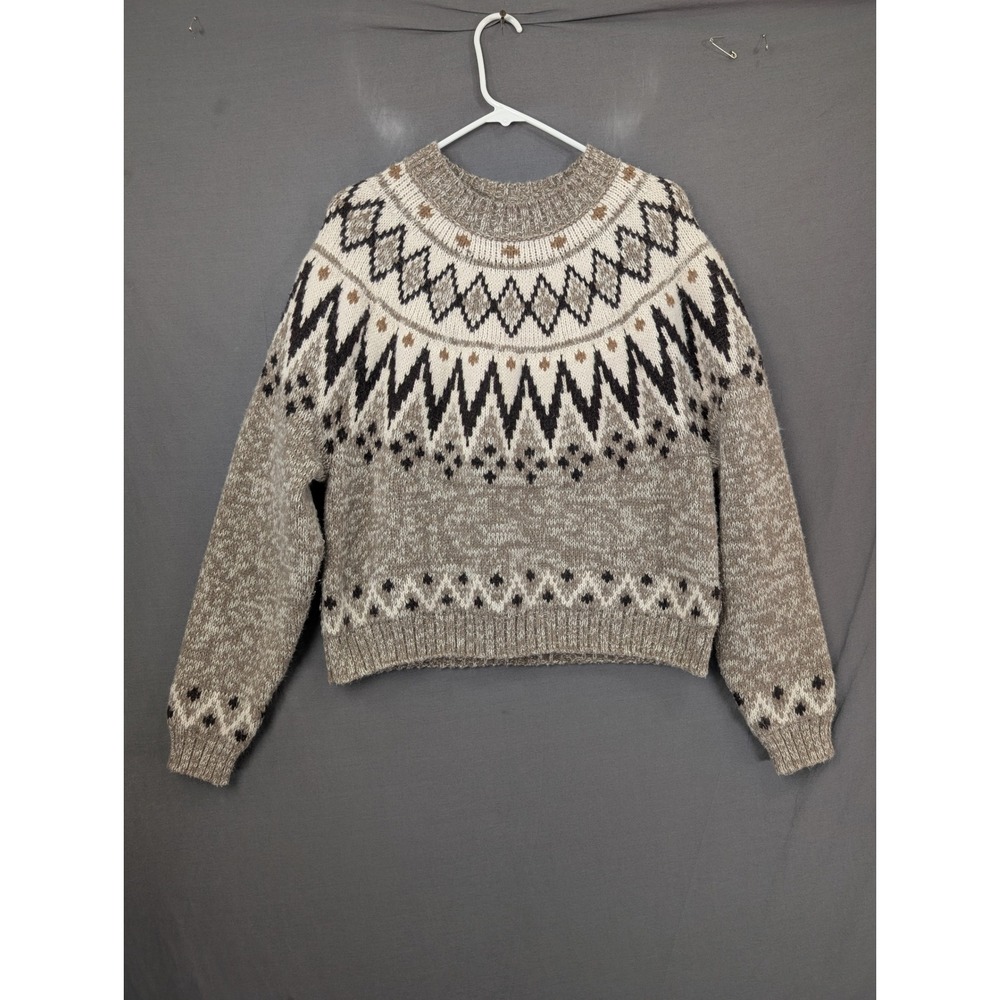 American Eagle Fair Isle Crewneck Sweater Brown Tan Medium 7691